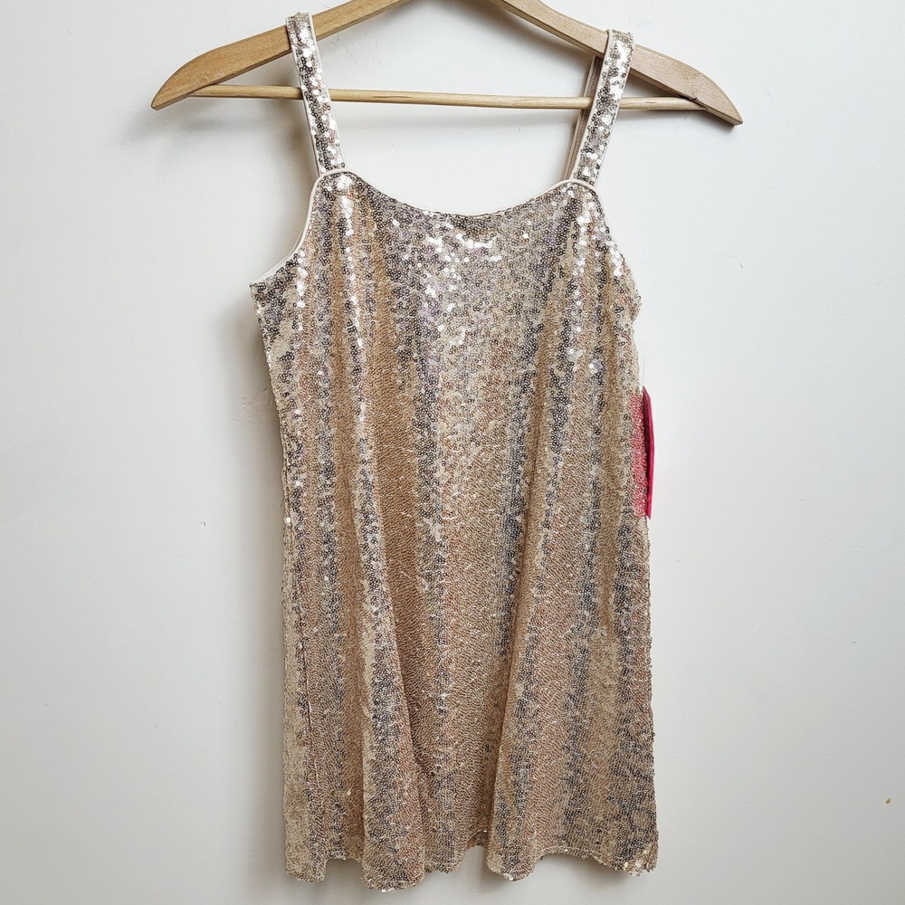 WITH LOVE JULES Kids Girls Large Gold Sequin Tank Dress Party Special Occasion